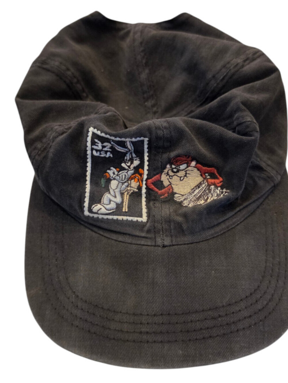 Vintage 1990s Looney Tunes "Stamp Collection" black snapback hat Taz Buggs